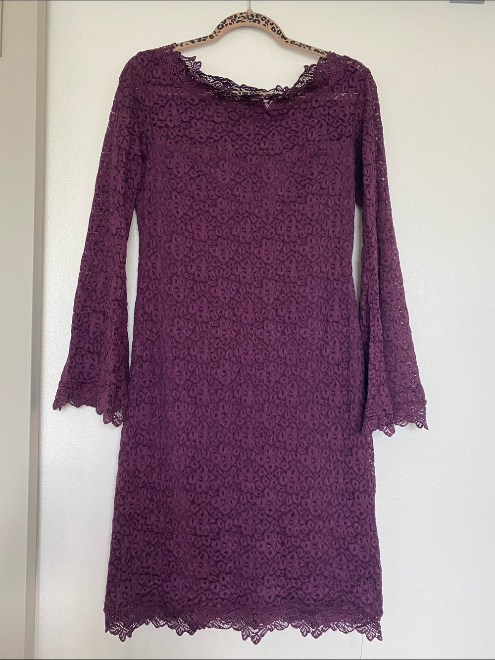 Chelsea & Violet Plum Lace Long-Sleeve Shift Dress